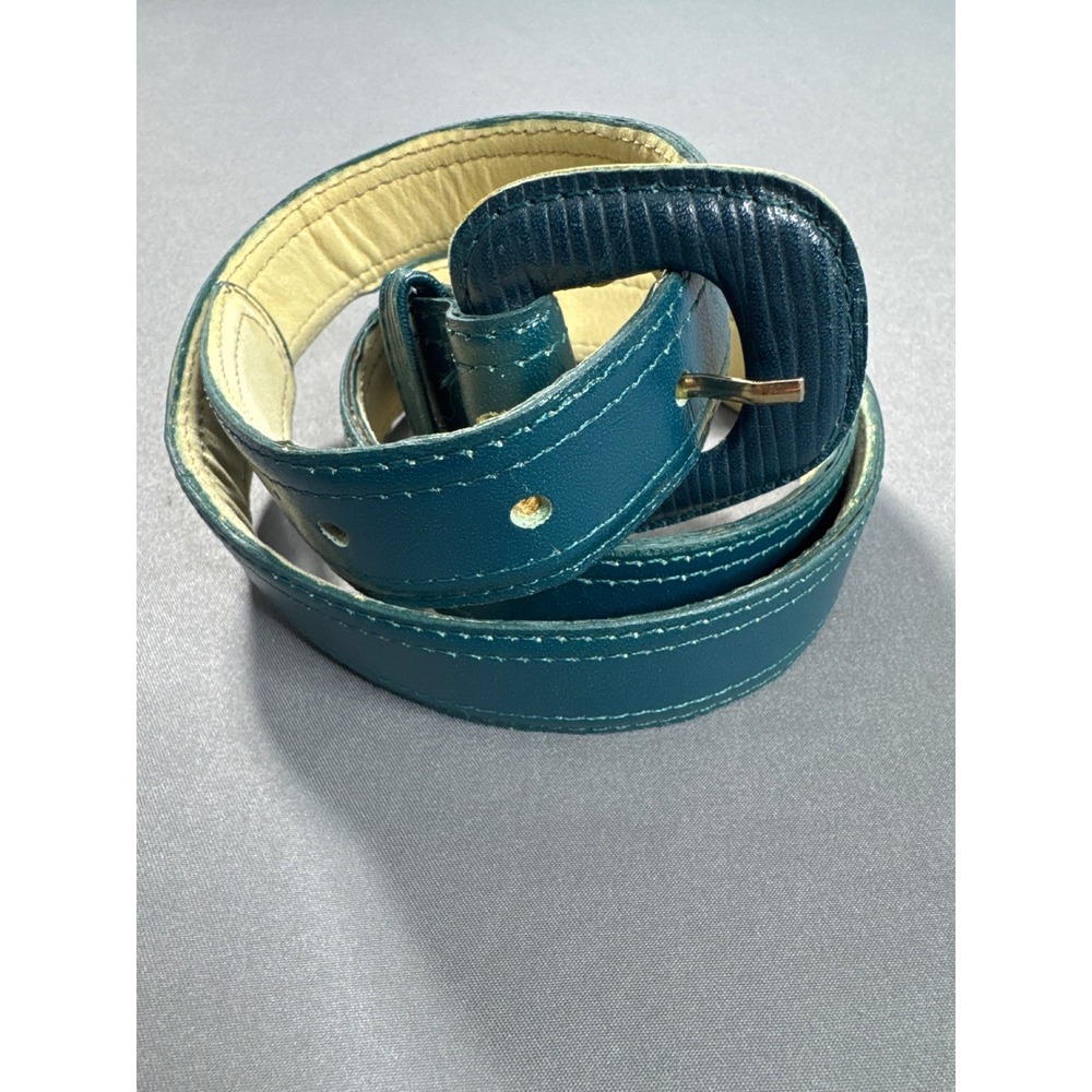Liz Claiborne Vintage Teal Blue Leather Belt Wrapped Buckle Womens Large 41605